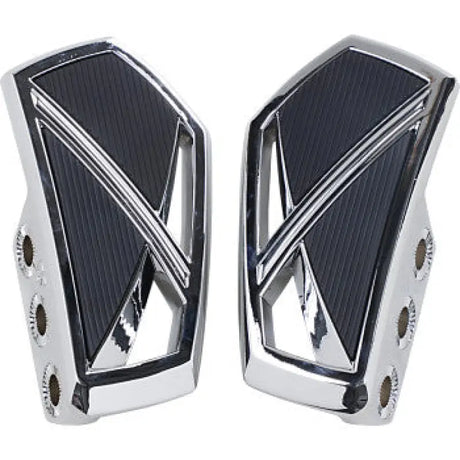 Chrome motorcycle floorboards showing Kuryakyn Phantom Mini Boards Chrome for mini boards