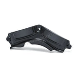 Black metal bracket for Kuryakyn Precision Cylinder Base Cover in the cylinder base area