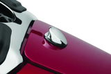 Kuryakyn Quick Release Fuel Door Knob Chrome on red motorcycle tank.