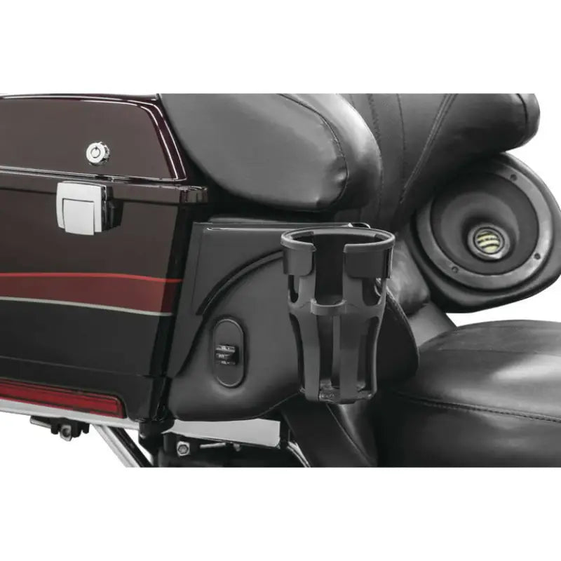 Kuryakyn Reflex Drink Holder in black leather with chrome accents