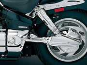 Chrome motorcycle exhaust system with Kuryakyn replacement band device holder for bikes