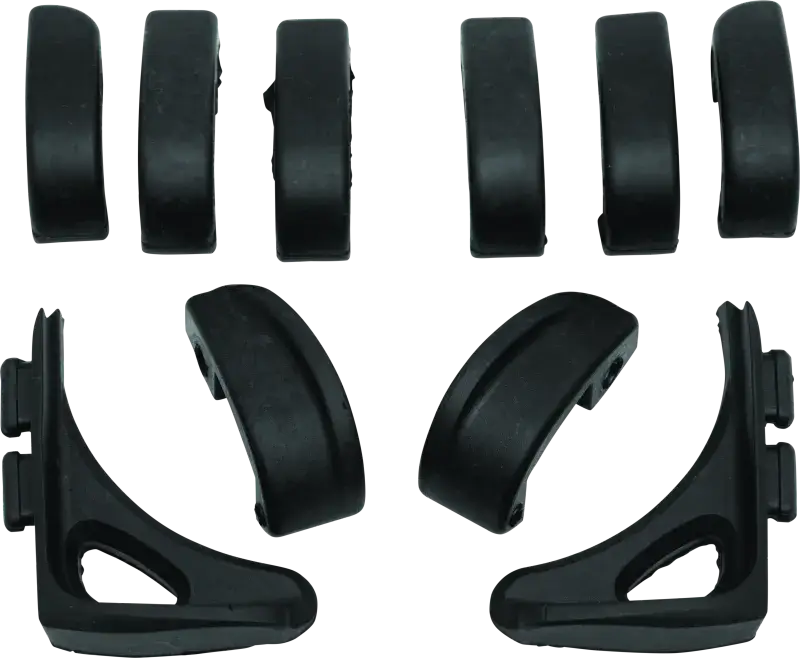 Black plastic furniture leg levelers with replacement rubber pads for Switchblade chairs