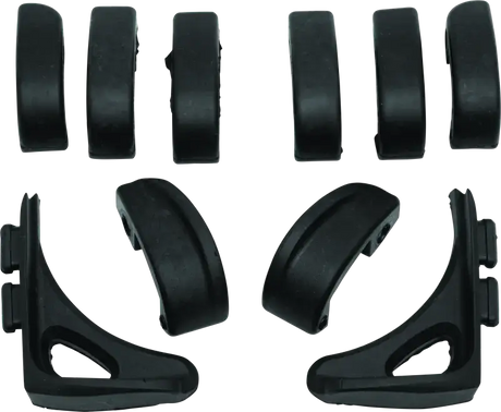 Black plastic furniture leg levelers with replacement rubber pads for Switchblade chairs