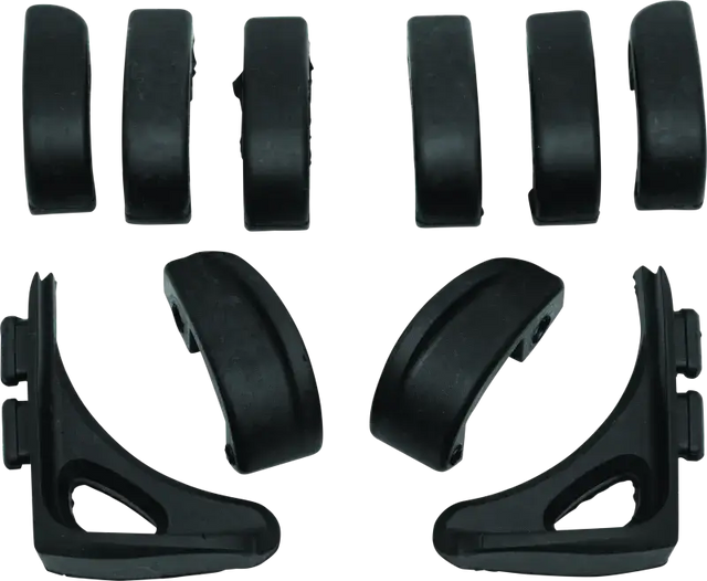 Black plastic furniture leg levelers with replacement rubber pads for Switchblade chairs