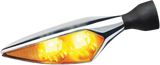 Chrome motorcycle turn signal with Kuryakyn Rhombus Amber design on front and rear parts