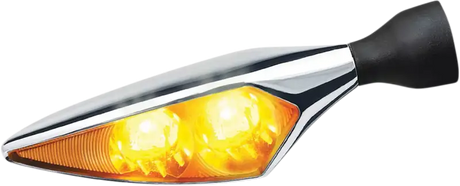 Chrome motorcycle turn signal with Kuryakyn Rhombus Amber design on front and rear parts