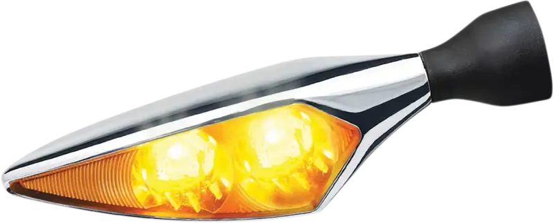 Chrome motorcycle turn signal with Kuryakyn Rhombus Amber design on front and rear parts