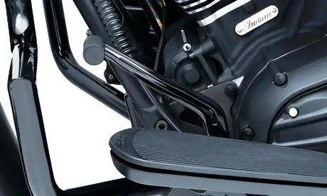 Kuryakyn Shift Lever Indian Black showing motorcycle floorboard and engine parts