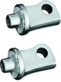Shiny chrome splined peg adapter mounts for motorcycles, perfect splined peg upgrade