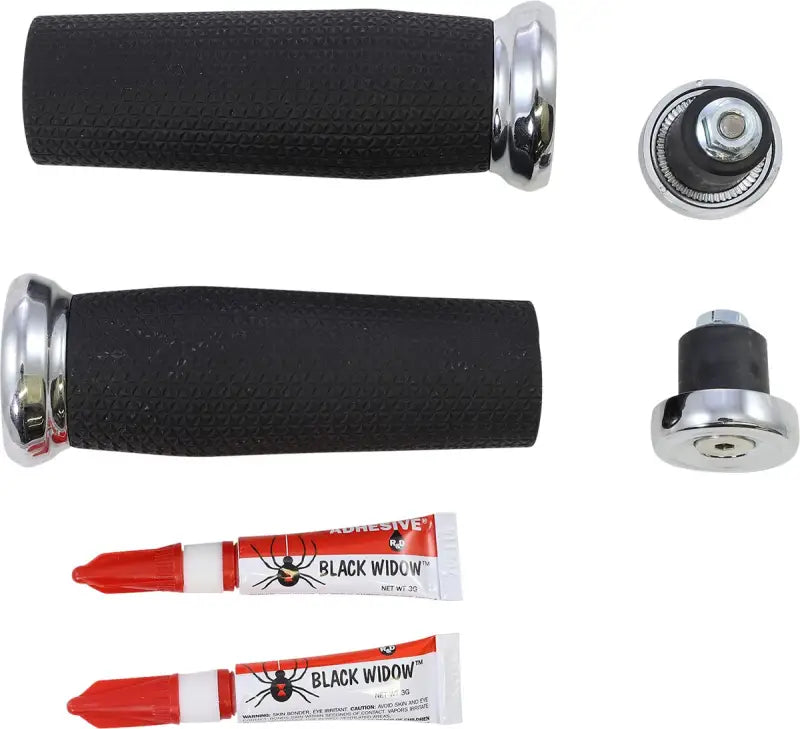 Kuryakyn Thresher Grips with handlebar and adhesive for easy installation on motorcycles
