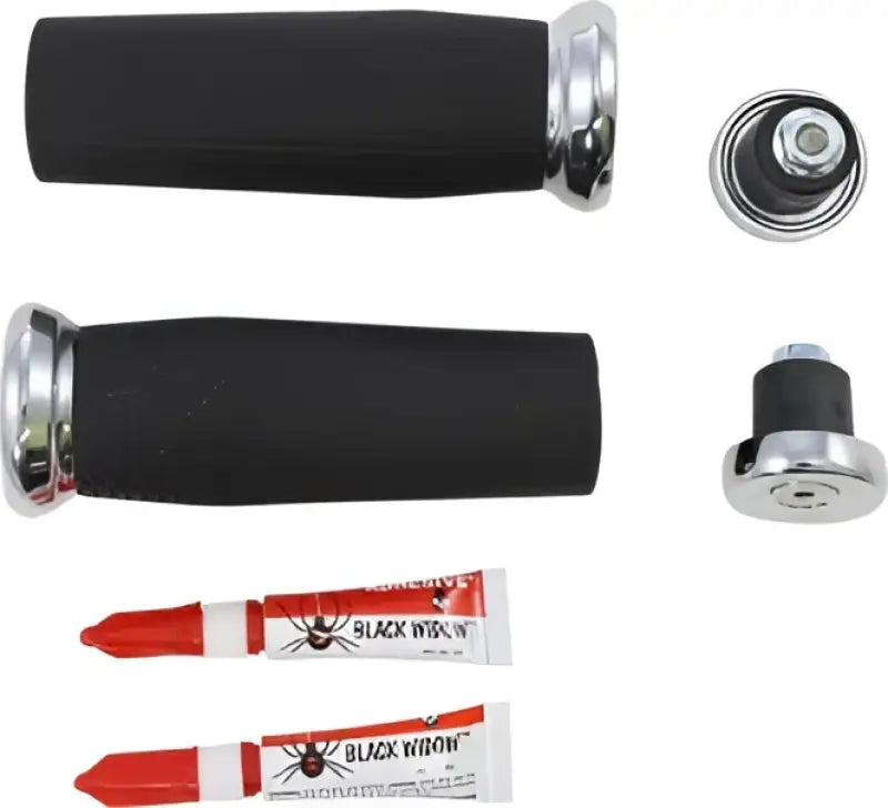 Motorcycle handlebar grips with chrome finish from Kuryakyn Thresher Grips line