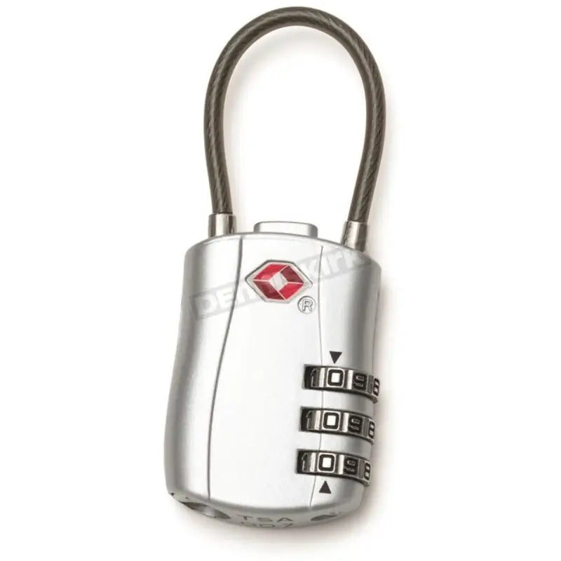 Silver Kuryakyn TSA Approved Cable Lock with flexible cable for secure travel gear