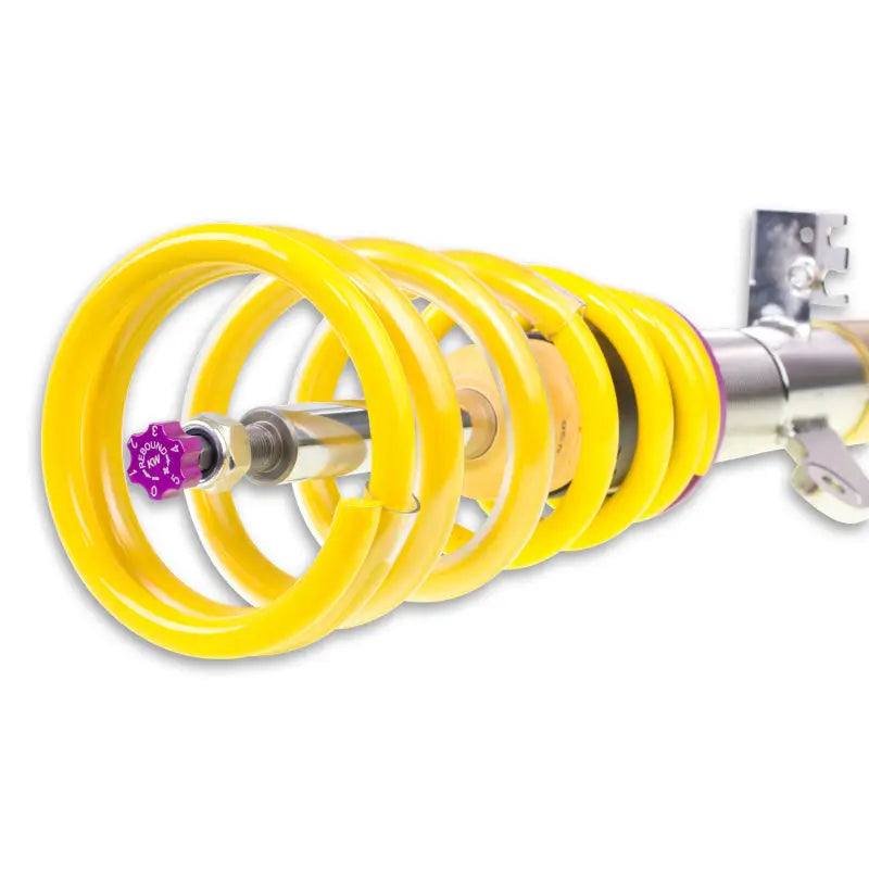 Yellow coilover suspension from KW Coilover Kit V2 for BMW Series F30 3 Series