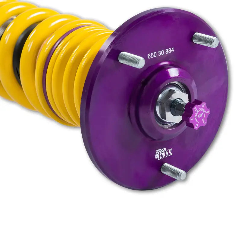 Yellow coilover suspension with purple top mount for KW Coilover Kit V4 Challenger SRT Hellcat