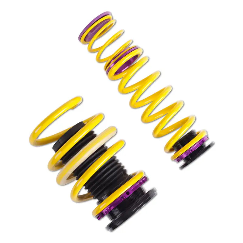 Yellow and purple ride height adjustable coilover springs for KW H.A.S. Audi RS3 8V