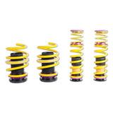 Yellow and purple height adjustable coilover suspension springs for lowering ride height in Audi RS3