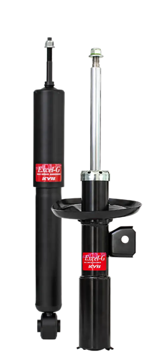Black and silver KYB shocks with strut boot for Chevrolet Camaro front replacement