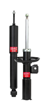Black and silver KYB shocks with strut boot for Chevrolet Camaro front replacement