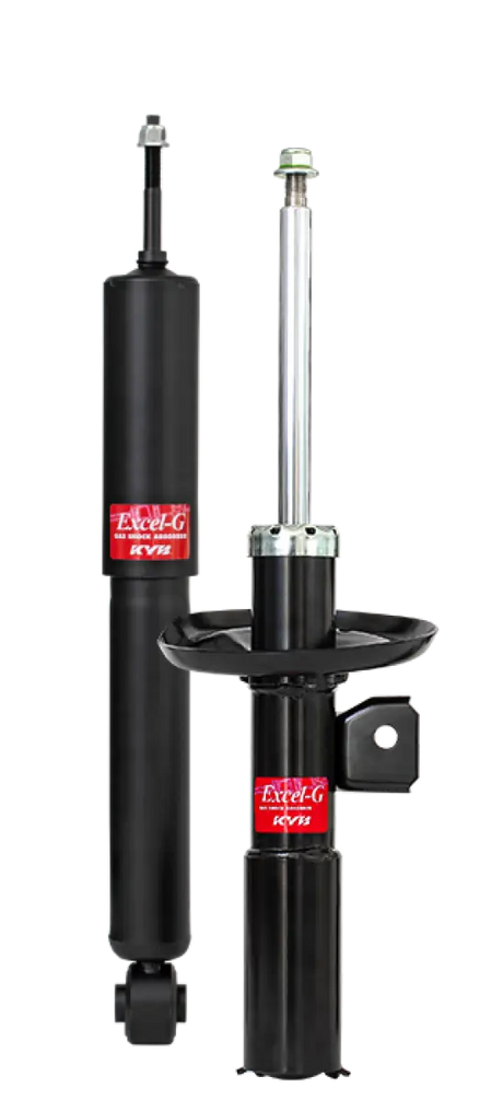 Black and silver KYB shocks with strut boot for Chevrolet Camaro front replacement