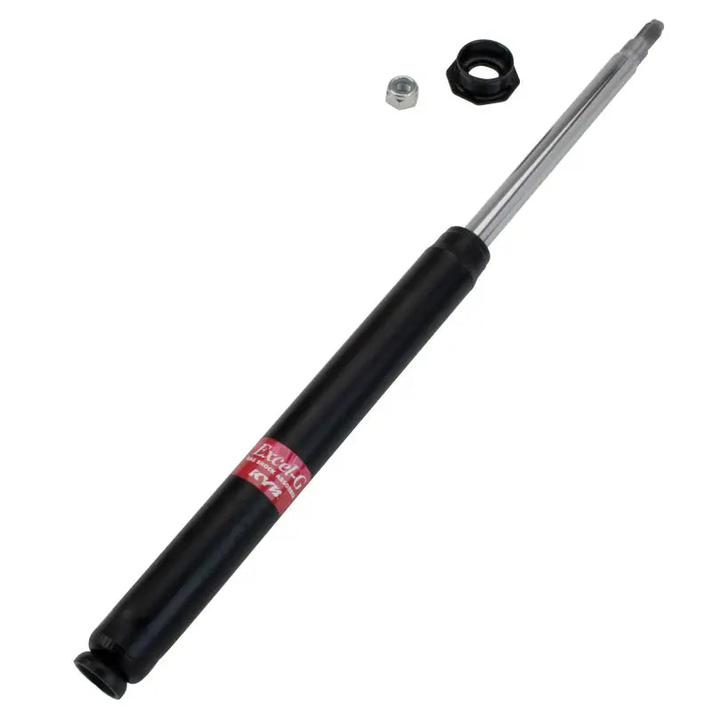 Black shock absorber with silver shaft.