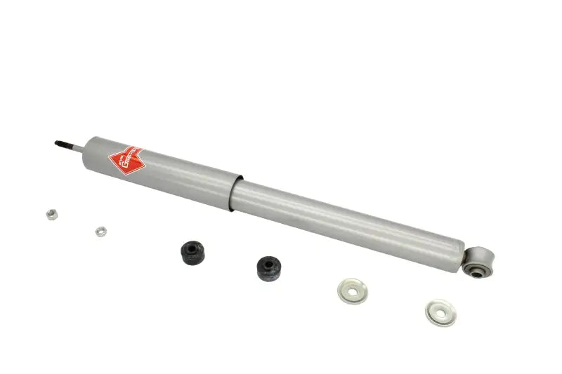 Silver shock absorber with mounting hardware for Ford Thunderbird and Lincoln Continental KYB Gas-A-Just