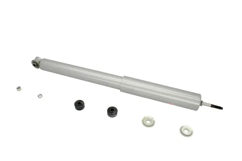 Silver shock absorber with mounting hardware for Ford Thunderbird, Lincoln Continental KYB Gas-A-Just