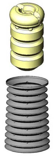 Two stacked shock-absorbing strut boots for Mercedes Benz 190 and 260 series