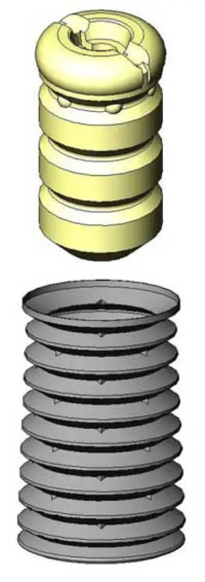 Two stacked shock-absorbing strut boots for Mercedes Benz 190 and 260 series