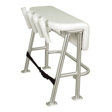 White cushioned leaning post with rod holders and white poly rod for fishing boats