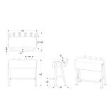 Gymnastics vaulting horse with dimensions showing leaning post and white poly rod