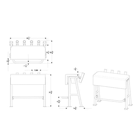 Gymnastics vaulting horse with dimensions showing leaning post and white poly rod