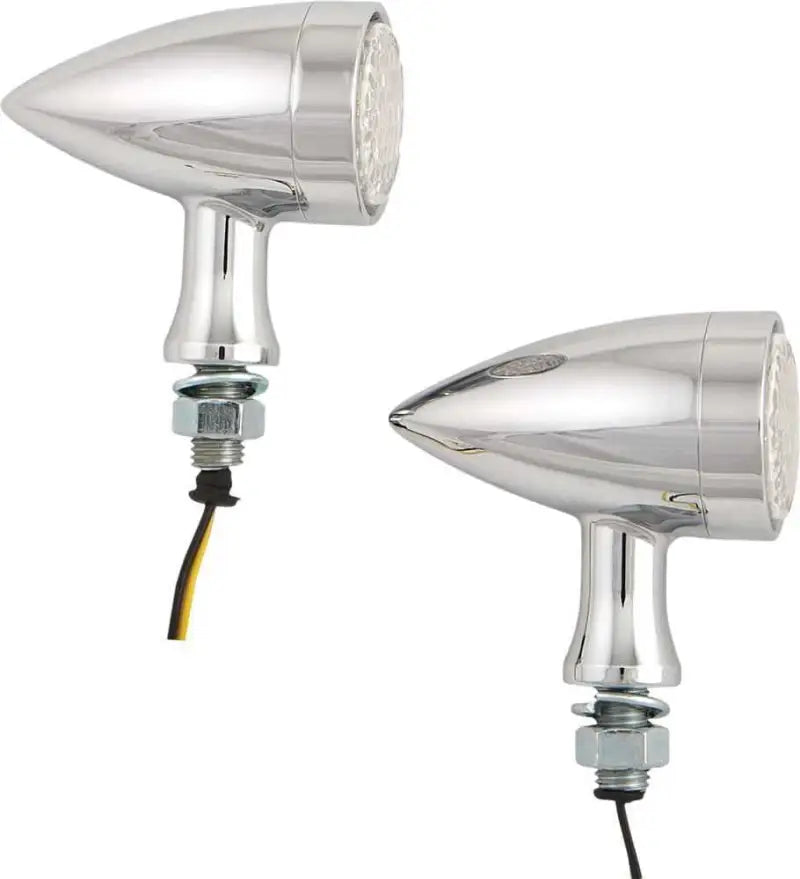 L22-64B4AE Mini Amber Led Bullet Marker Light Chrome W/Clear Lens