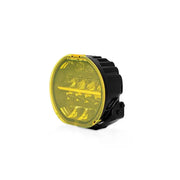 Yellow-lensed LED off-road light with LC-0S7-YLW Amber Lens Cover and lens cover