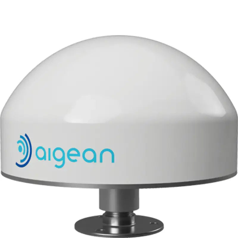 White LD-70 Aigean Network WiFi extender with blue logo and dome dish