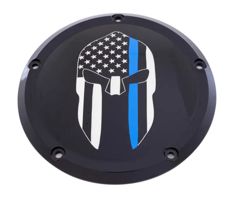 CUSTOM ENGRAVING LE02-46BG 7 M8 Flt/Flh Derby Cover Sparta Blue Line Black
