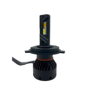 LEDSNOWY-H4 ODX dual color H4 Sno-Wy black LED headlight bulb with yellowish-white emitters and ribbed heat sink