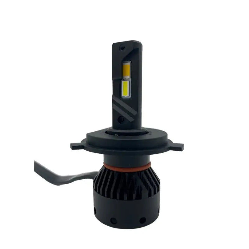 LEDSNOWY-H4 ODX dual color H4 Sno-Wy black LED headlight bulb with yellowish-white emitters and ribbed heat sink