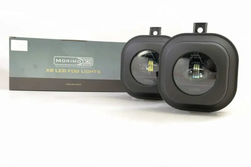 Morimoto XB LED Fogs Type SD Pair, featuring advanced Morimoto XB technology and sleek design, packaged and displayed.