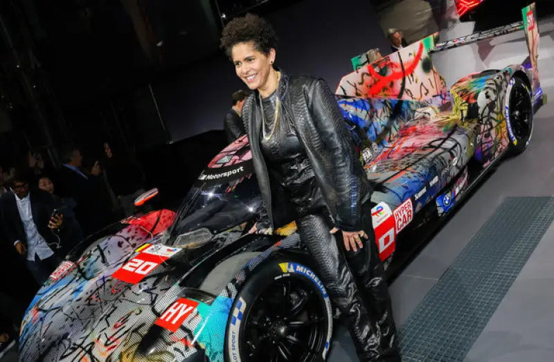 Art-covered race car with wide body kit in LFW.MOP.EC Auto Gold Mopar design