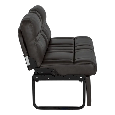Black leather reclining seat on Lippert Jacknife Sofa-62 euro vinyl sofa beauty