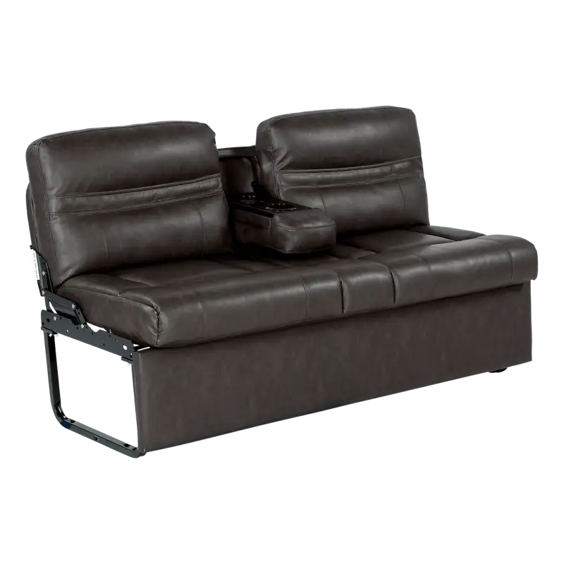 Brown leather loveseat with cup holders from Lippert Jacknife Sofa-62 euro leather vinyl