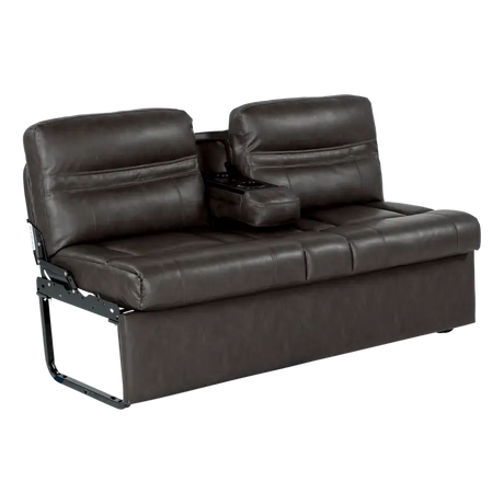 Brown leather loveseat with cup holders from Lippert Jacknife Sofa-62 euro leather vinyl