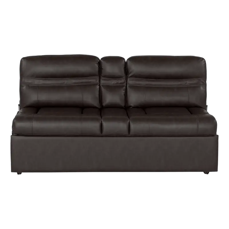 Brown leather loveseat from Lippert Jacknife Sofa-62’ with euro leather vinyl finish