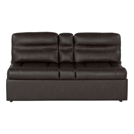 Brown leather loveseat from Lippert Jacknife Sofa-62’ with euro leather vinyl finish