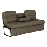Beige leather Lippert Comp Jacknife Sofa-68 with center console for comfy lounging