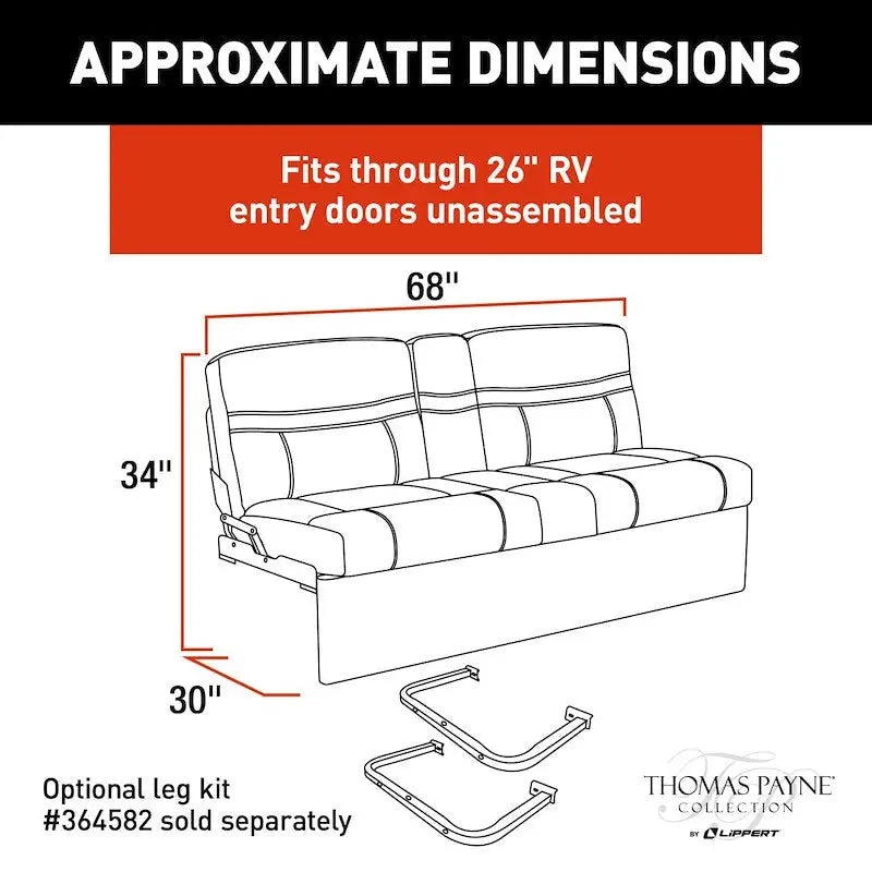 Lippert Comp Jacknife Sofa-68’ RV sofa dimensions for comfy space planning