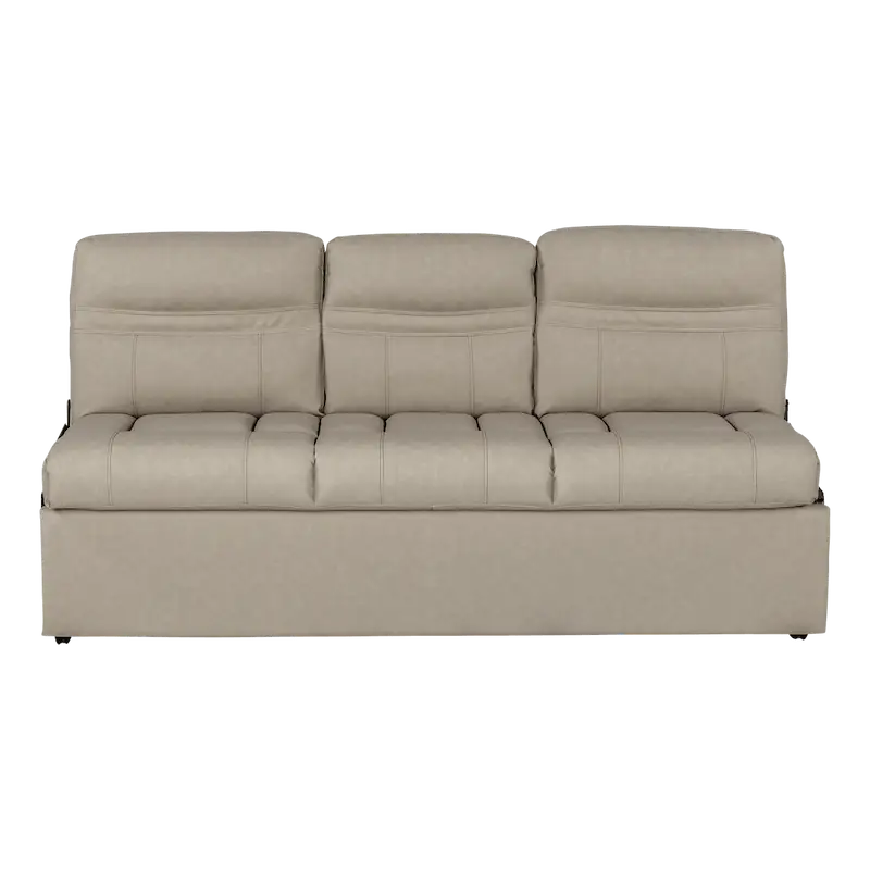 Beige leather Lippert Comp Jacknife Sofa-68’ three-seater sofa for comfy lounging