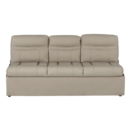 Beige leather Lippert Comp Jacknife Sofa-68’ three-seater sofa for comfy lounging