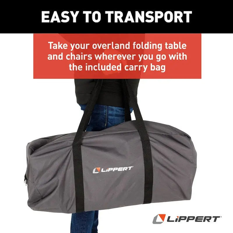 Gray carry bag with black straps for Lippert Comp Baja Table Chair Set