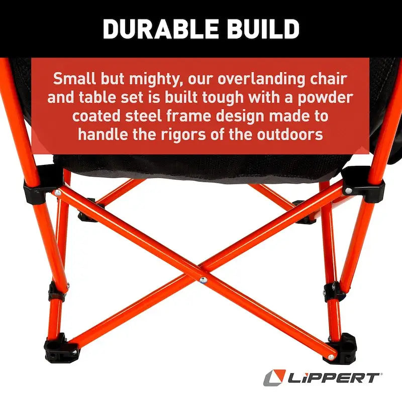 Orange camping chair frame from Lippert Comp Baja Table Chair set, outdoor gear